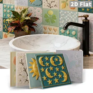 12/24 PCS Gift Box ART Fresh Pastoral Embossed & Vintage Floral PE Crystal Tile Stickers Waterproof Oil-Proof Home Decor for Kitchen Bathroom Walls Floors