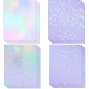 36 Transparent Holographic Laminate Sheets - A4  Holographic Sticker Papers, Vinyl Sticker Papers, Self Adhesive Laminating Sheets (Colorful, , Dot, Star)