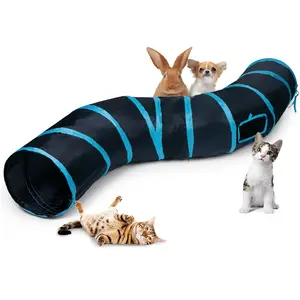 Cat Tunnel S-2-Way Collapsible Play Tunnel Interactive Toy Maze House with 1 Play Ball for Cats Puppy Kitty Kitten Rabbit Blue & Black