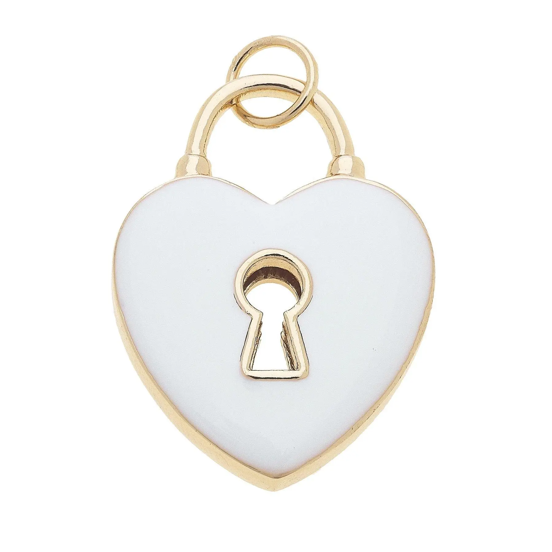 Heart Shaped Padlock Enamel Charm in White
