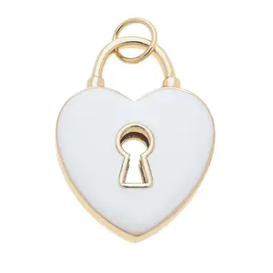 Heart Shaped Padlock Enamel Charm in White