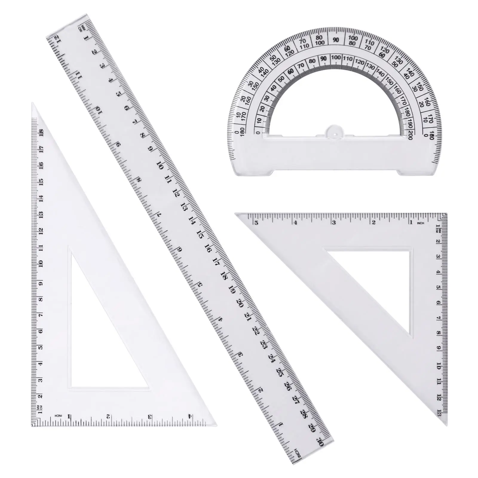 Measuring Tool Set, Including Straight Ruler, Protractor & Triangle Ruler, Manual Measuring Tool, Measuring Tool Set for Home Office School, Measuring Instrument