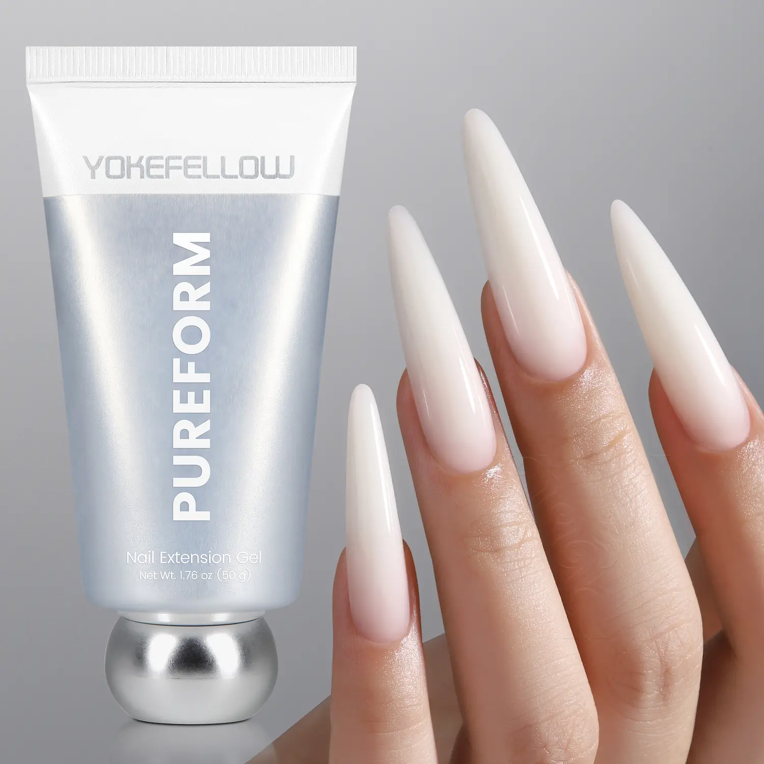 YOKEFELLOW PUREFORM Extension Gel for Nail Reinforcement and Shape HEMA-Free TPO-Free TMPTA-Free PF09 Cream Shell/Milky White Nude Nail Extension Gel 50g/1.76oz Long Lasting Poly Extension Nail Gel Profession Nail Gel Polish for Professional Nail Design