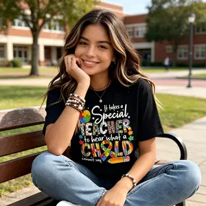 Autism Acceptance Teacher Shirt "It Takes A Special Teacher" Graphic Tee#Ladies' pure cotton short-sleeved shirt, comfortable and casual