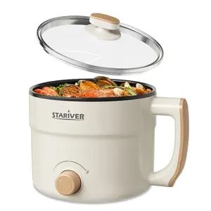 Stariver 1.5L Electric Hot Pot with Dual Power - Mini Portable Non-Stick Noodle Cooker for Ramen, Soup, Pasta, Egg, Oatmeal - Overheat & Boil-Dry Protection - Ideal for Dorm, Office, Travel Gift