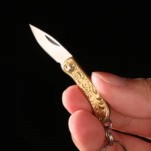 Mini Keychain Folding Utility Knife with Engraved Brass Handle, Portable Pocket Cutter, Small Stainless Steel Blade for Daily Use, Package Opening & Crafts fold knife outdoorfun pocket knife