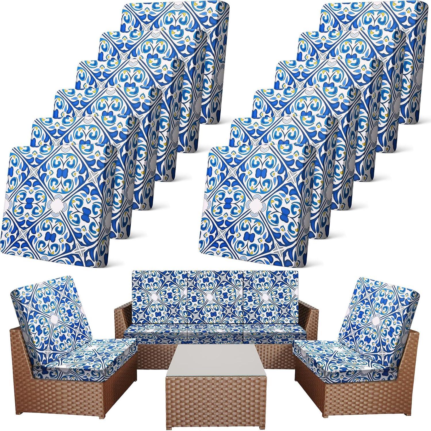 12/8/4Pcs Summer Patio Cushion Covers for Outdoor Patio Furniture & Indoor Sofa Cushions, Elastic Sofa Cover Sofa Slipcover Couch Covers Anti-Slip Sofa Seat Cover Replacement Sets for Summer Patio Decor