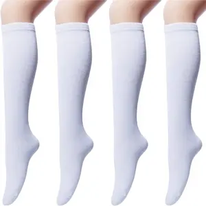 4 Pairs Women's Knee High Socks Outdoor Sport Athletic Socks Casual Stripe Tube Socks White - Home Improvement. Womenswear Comfortable Knit Fit