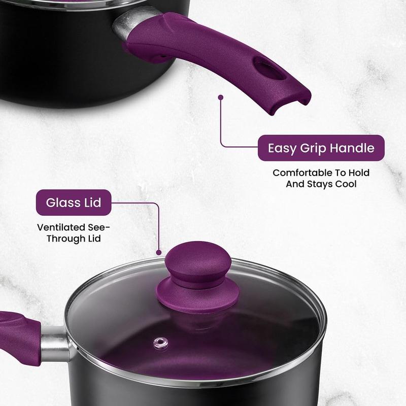 Pots And Pans Set Kitchen Cookware Sets Nonstick Aluminum Cooking Essentials 11 count Purple