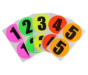 3" Removable Numbered Color Coding Sheeted Dot Kit (Fluorescent): 100/Pack