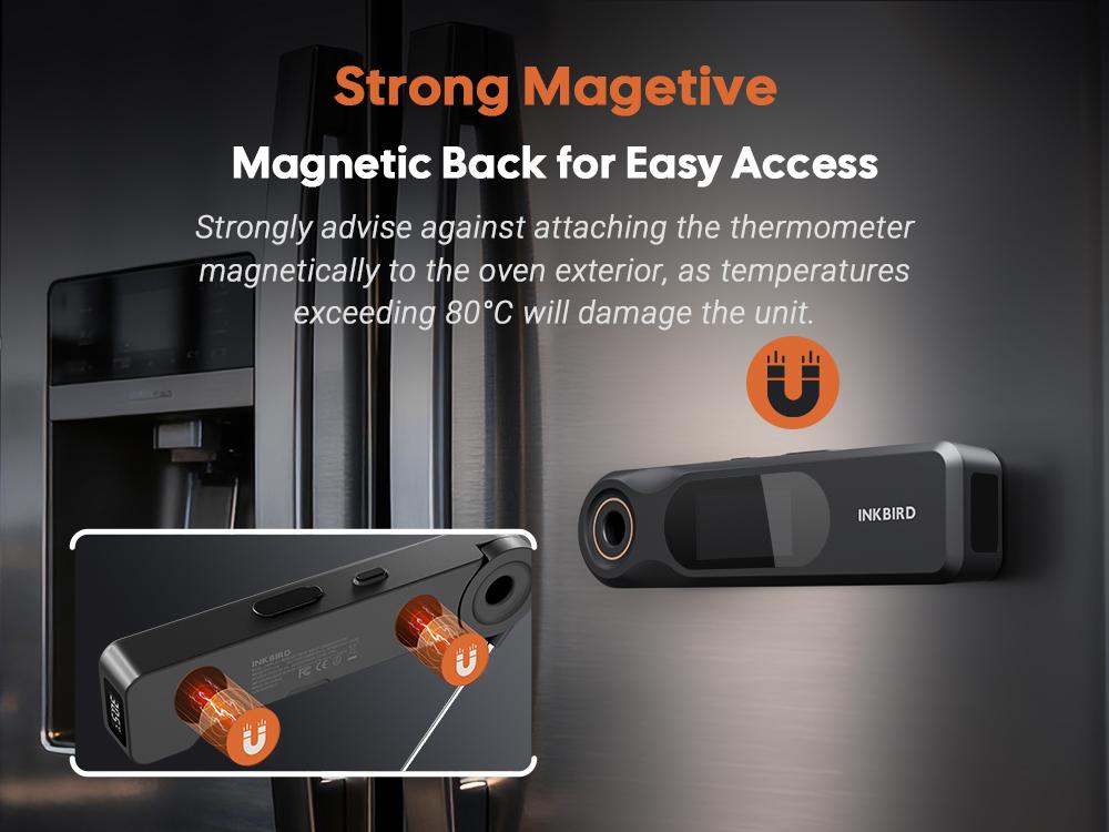 Mothersdaygift-INKBIRD dual-screen display 0.5-second rechargeable instant-reading meat thermometer, suitable for cooking and barbecuing; professional-grade 1.8-millimeter ultra-fine probe, IP65 level waterproof kitchen thermometer, Gill Smoker