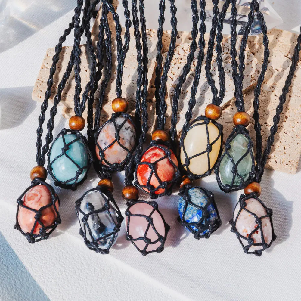 Natural Crystal Cord Cage Necklace Holder, Quartz Crystals Jewelry Accessory, Chakra Balancing Necklace, Chakrabalancingnecklace