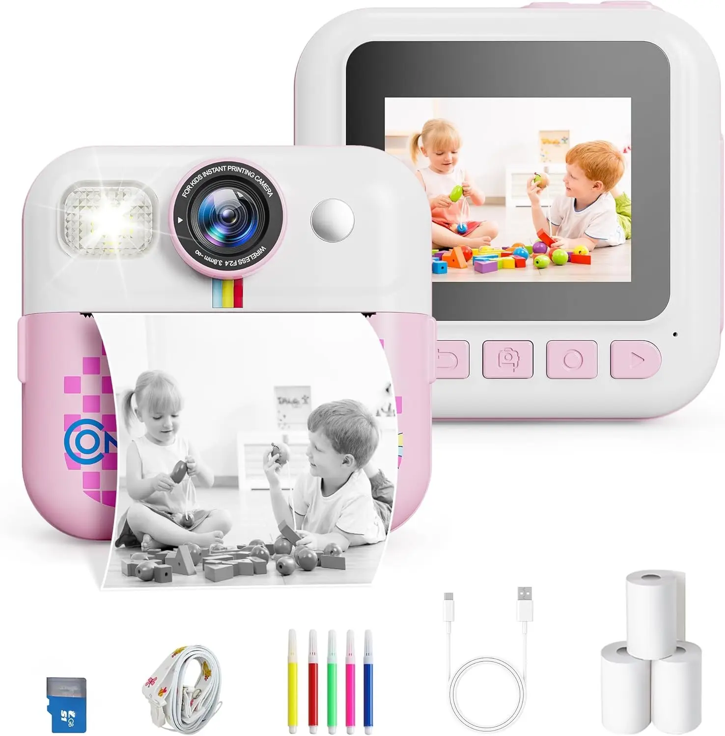 KC4  Camera Instant Print,  2.4 Screen  Digital Printing Cameras with 1080P Video, 16X Zoom, 32GB Storage,  Portable Travel Toys for  3  Up Girls Boys