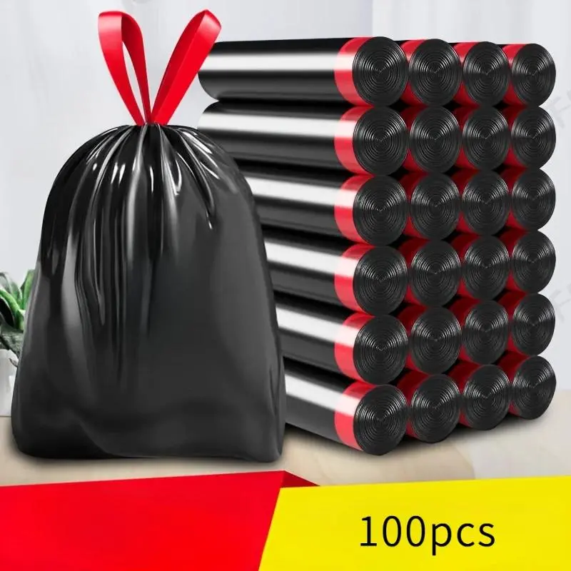 Heavy Duty Trash Bags, 1 Roll (100pcs) 3.0mm Thick Drawstring Plastic Bags for Food Waste & Households - Leak-Proof, Odor-Proof, Tear-Resistant, Extra Large