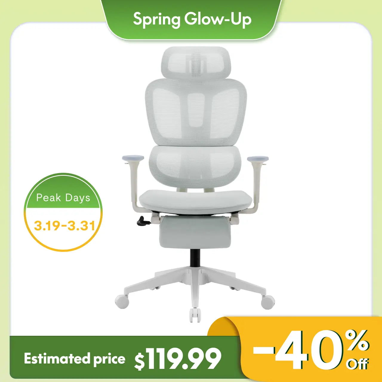 【BackToSchool】FlexiSpot Ergonomic Mesh Office Chair, High Mesh Desk Chair with Dynamic Lumbar Support, Adjustable Headrest with 4D Arms, Coumputer Des