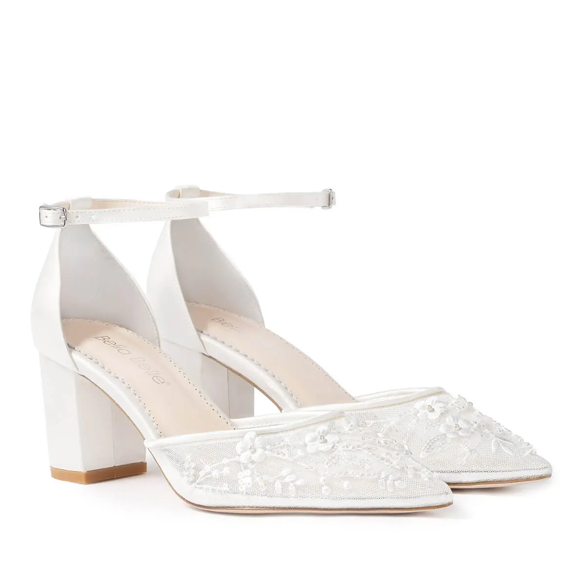 THEA Floral Illusion Mesh Closed Toe Block Heels