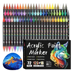 Acrylic Paint Markers, Acrylic Marker Set, Dual Tips Dual Color 24/48 Colors, Acrylic Paint Pens for Rock Painting, Canvas, Wood, Glass, Ceramic, Fabric, Plastic, Egg & Scrapbook, Soft Brush Tips Paint Markers, Dual Tip High Pigment