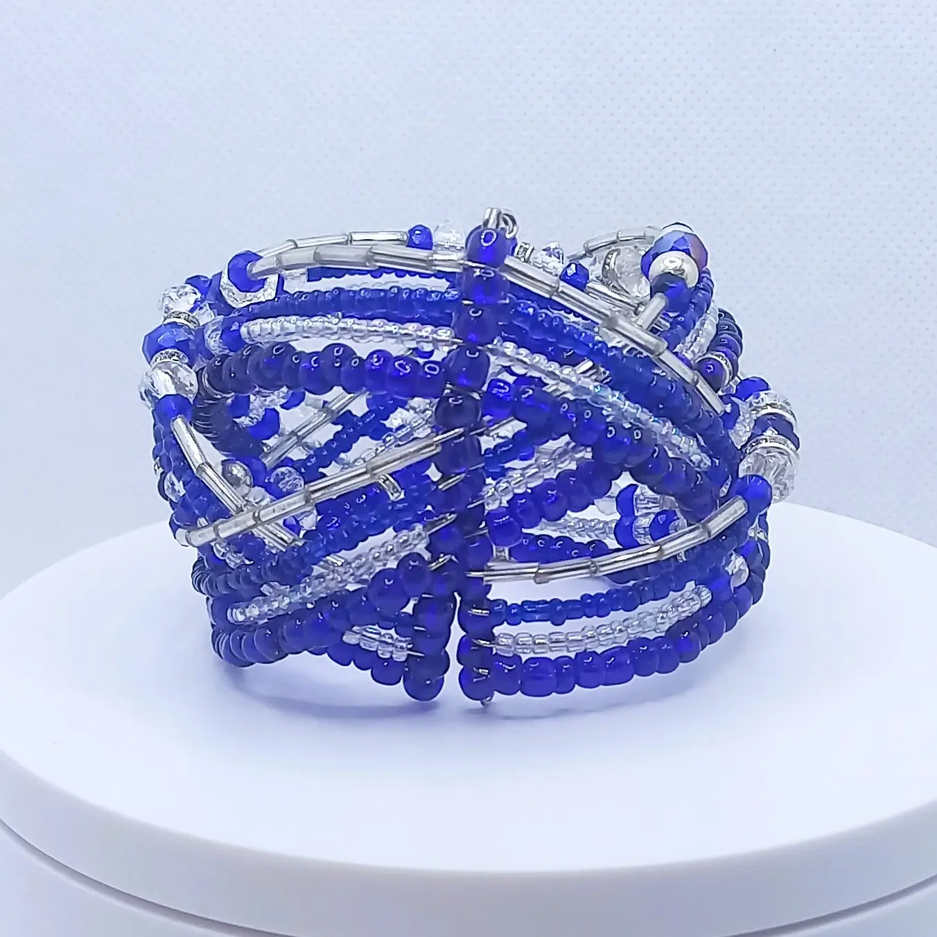 Pulsera de Yemaya with Memory Wire & Czech Beads Durable Original Bracelet for Artisanal Enthusiasts