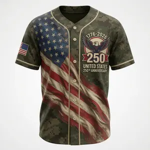 America 250th Anniversary Camo Baseball Jersey – American Eagle USA Flag Graphic Shirt, Patriotic Freedom Celebration Tee, 4th of July Gift for Men