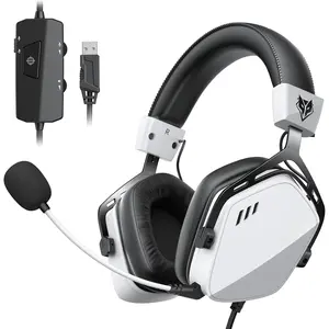 HG03 Wired USB-A Gaming Headset for PC,  Headset with 7.1 Surround Sound, Noise Canceling Mic, 50MM Driver, Wired Headphones for PC, Laptop, Office - White