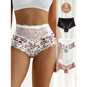 QUASTI Women's Chic Printed Contrasting Lace Underwear Set - Smooth Fabric, Breathable, Skin-Friendly Panties, Basic Fit, All-Season Wear, S-XXL