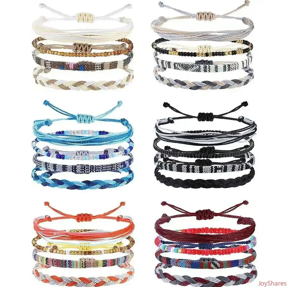 Boho Surfer Braided String Ankle Bracelets - Alloy, Colorful Waterproof Handmade Costume Jewelry, Lightweight Durable Design for Summer Beach, Sports, Casual Daily Wear