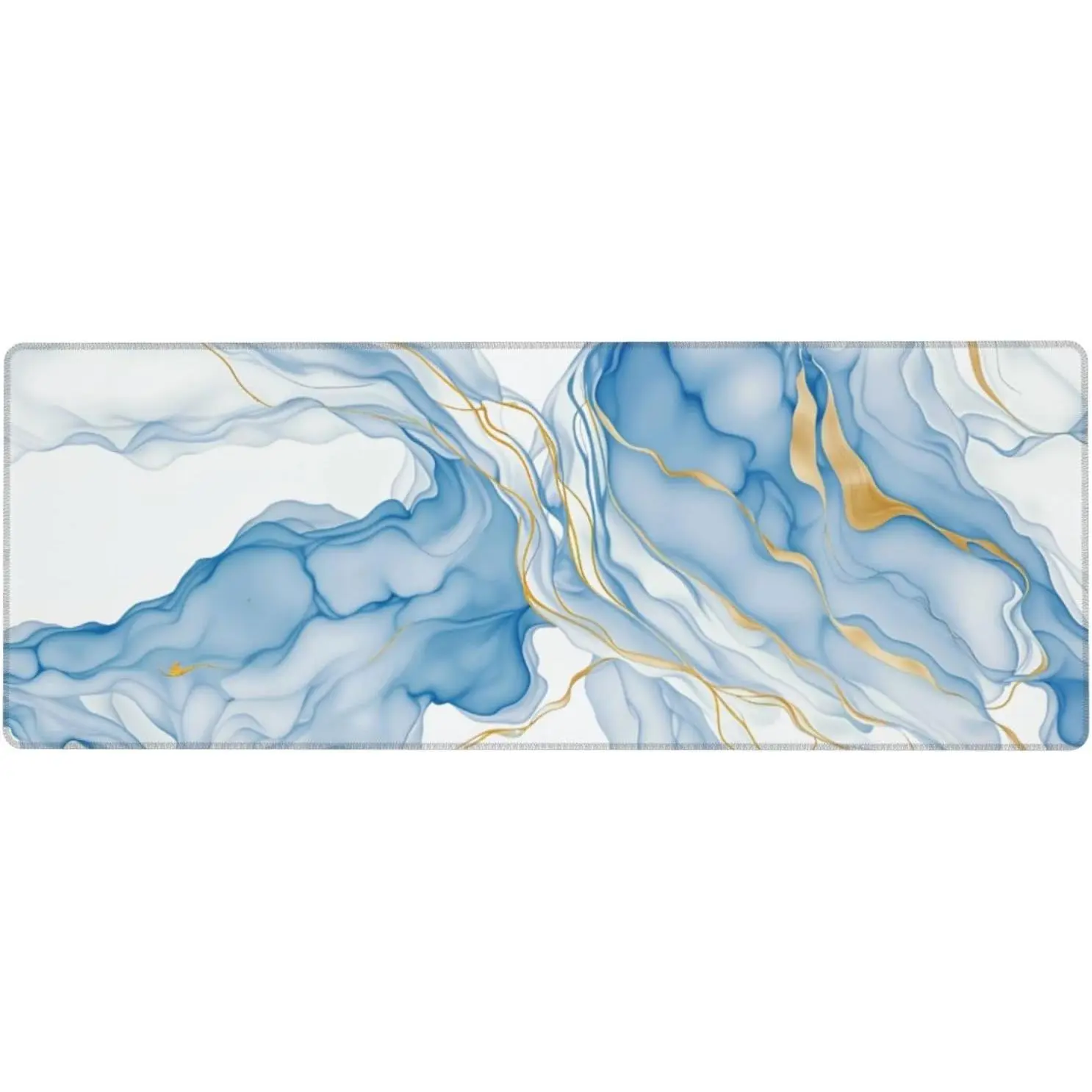 Light Blue and White Marble Large Mouse Pads for Desk, Extended Marble Gaming Mousepad for Women Office Gifts, Funny XL Big Stitched Waterproof Nonslip Computer Mats Deskmat for Keyboard 31.5 * 15.75 in