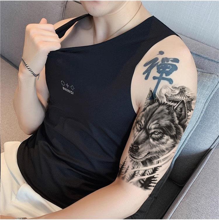 76 Sheets Large-Size Black TemporaryTattoos Stickers,Forearm DesignsFeaturing Tribal Wolf, Tiger, Lion, Owl,Skeleton Skull, Temp Halloween FakeTattoo Stickers, Rose, and Animals Sensitive