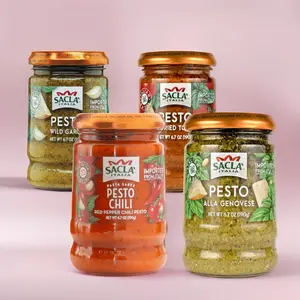Sacla Pesto Discovery Pack | 4 Full Sized Jars | Authentic Imported Italian Pesto Sauces | Classic Genovese Basil, Chili, Wild Garlic & Sundried Tomato