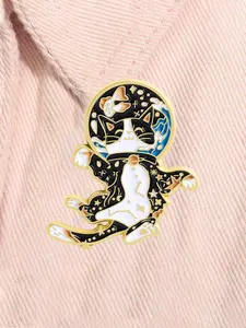 Cartoon Space Astronaut Cat Fish Enamel Pins Starry Sky Mystical Black Kitten Animal Alloy Brooch Lapel Backpack Badge Fashion Jewelry Accessories Gift for Friends