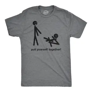 Mens Pull Yourself Together Funny Self Mocking Stick Figure T shirt Mens Funny T Shirts Cool Vintage Fashion T-Shirt Gift Classic Menswear Funny Sarcastic Short Sleeve Novelty Tees for Guys Dark Grey