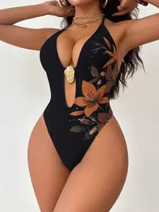 Curvvvy Swim 2026 Women’s Hibiscus Print One Piece Swimsuit, Floral Print Bikini Set for Women, Tummy Control Slimming Summer Vacation Swimwear for Women