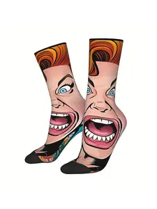 BIIHUDU Men's Funny Kevin Comedy Film Face Socks - Full-Body Print Novelty Socks with Kevin McCallister's Iconic Expression from Home Alone Movie, Comfortable Polyester Casual Wear for Fans & Themed Parties, Casual Stylish Socks, Hand Wash Dry Clean