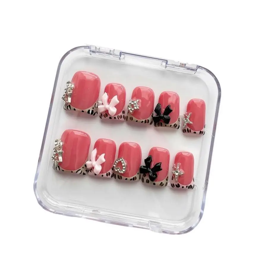 Salon Quality Handmade Black Rhinestone Rock Angel Reusable Press-On Nails - Animal Print Manicure Decor, Beauty & Personal Care Nail Art Accessory
