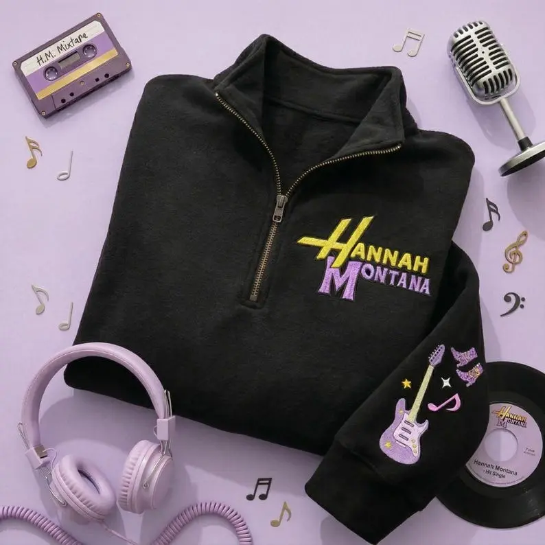 Hannah Quarter Zip Embroidered Sweatshirt, Channel Pop Star T-Shirt, Hannah 20th Anniversary Merch