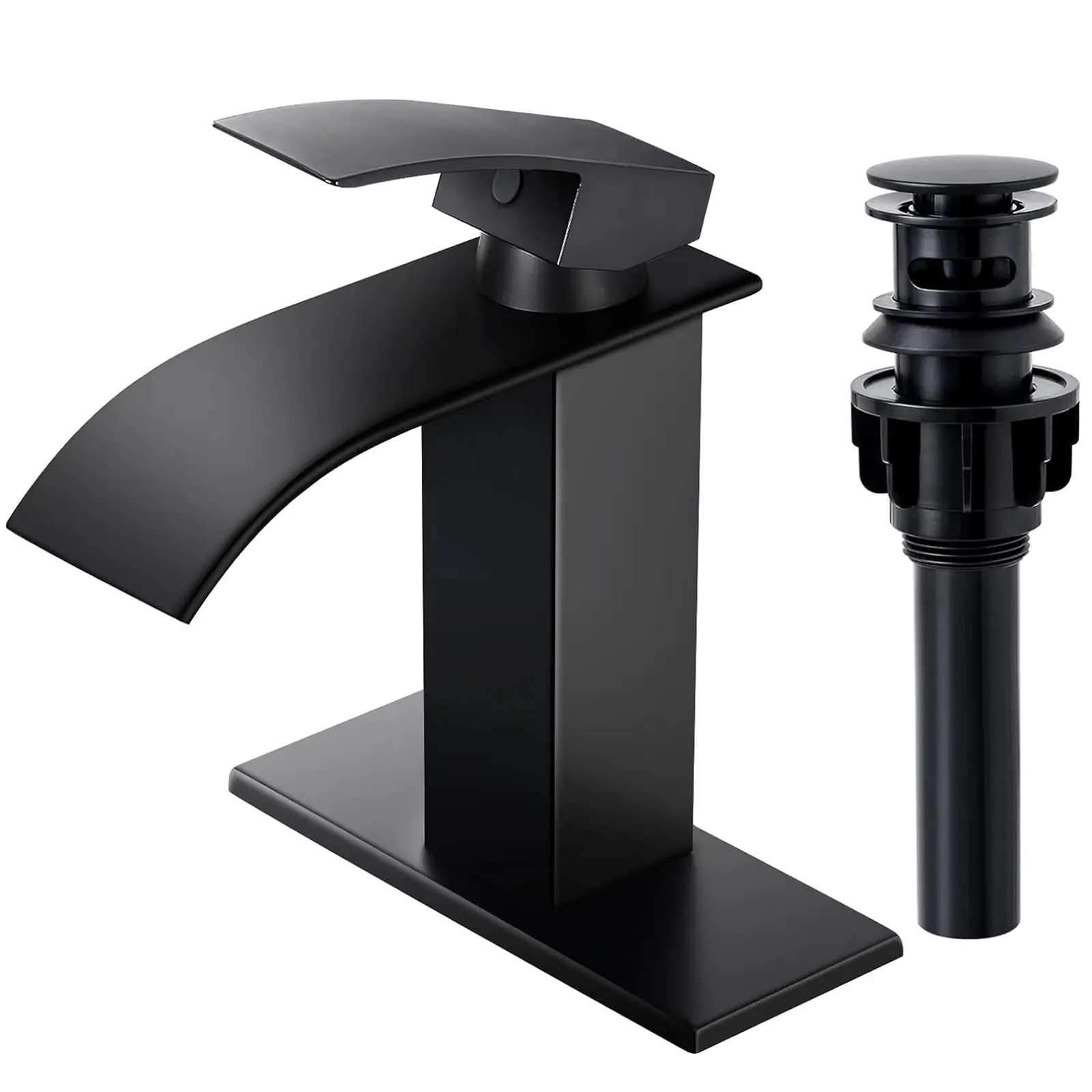 Senlesen Black Waterfall Bathroom Faucet Lavatory Single Handle 1 or 3 Hole Bathroom Sink Faucet Washbasin Faucet Vanity Mixer with Cover Plate and Po