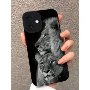 1pc Lion Pattern Black Precise Camera Hole Protective Soft Case Suitable For IPhone17/IPhone17 Air/IPhone17 Pro/IPhone17 Pro Max/16 Pro Max/15 Pro Max/14 Pro Max/13 Pro Max/12 Pro Max