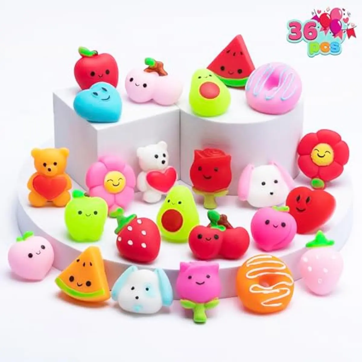 36 Pcs Valentine's Day Mochi Squishy Toys, Stress Relief Gifts for Party Favors, Gift Exchange and Game Prizes, Kids Adults Stress Toy, Festival Items