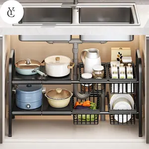 Pots and Pans Organizer；1pc Under-Sink Organizer, Telescopic Shelf Cabinet Layered Storage Rack，Countertop, Kitchen Storage Supplies undersink storage，kitchenmold cookware organization Summer Gift