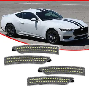 4pcs Brand new and quality Clear Full White LED Front+Rear Side Marker lamps Light For Ford Mustang 2024 2025