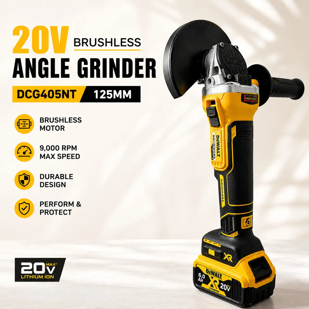 DEWALT DCG405NT 18V/20V Max Brushless Cordless Angle Grinder (Angle Grinding Machine, Power Tool), 125MM, 9000RPM Li-ion Rechargeable for Cutting/Grinding (DIY & Professionals), Power Tools