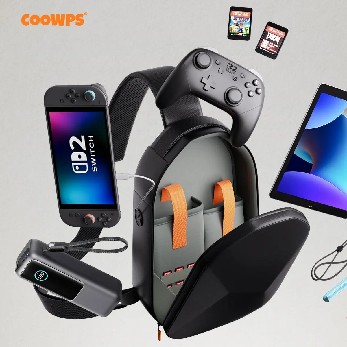 COOWPS EVA Shell Game Handheld Protection Shoulder Bag - Adjustable Crossbody Case with Large Space for Nintendo Switch 2, Steam Deck, ROG Ally, PS Portal S3 Model (Back to School)