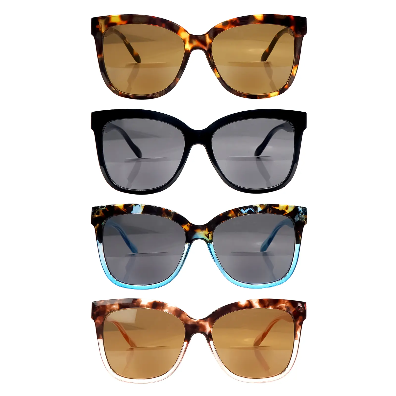 4 Pack Bifocal Reading Sunglasses Blue Light Blocking UV Protection Fashion Spring Hinge Oversized Frame Comfortable Unisex Daily Eyeglasses
