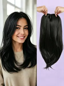 Viral Natural Black Hair Topper 18In Long Layered 6.5x6.5 Big Base Clip In Wiglets Synthetic Fiber Natural Volume Invisible Hair Pieces Perfect Solution for Thinning Sparse Hair Women Daily Hairstyle