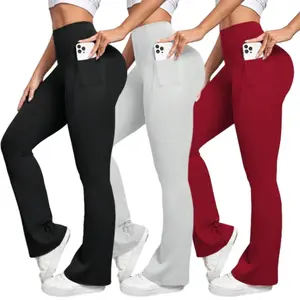 Women High Waisted Flared Yoga Pants with Pockets Soft  Wide Leg Workout Leggings