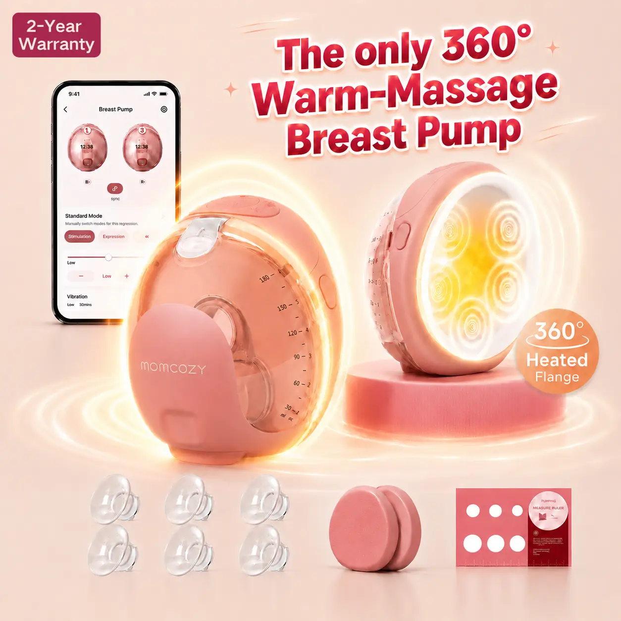 [Live Only] Momcozy Wellness 1 Wearable Breast Pump, Warm-Massage Hands-Free Pump with Heated Flange&Simulated Massage for Comfortable Breastfeeding&Let-Down, App-Controlled, 4 Modes 12 Levels, 180ml/6oz C