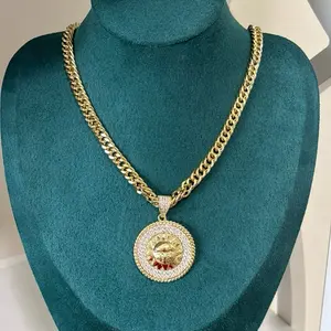 Cuban Chain with Sun Pendant 14K Gold Plated Necklace Elegant Design Jewelry size 20 Hypoallergenic 585/14K High-Quality Materials