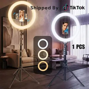 12" Ring Light with Stand, 63.3" Tall with Phone Holder, 3 Color Modes, Adjustable LED Video Light Tripod for Makeup Video Recording Selfie Studio Streaming, Photograph, TikTok#Easter Gift