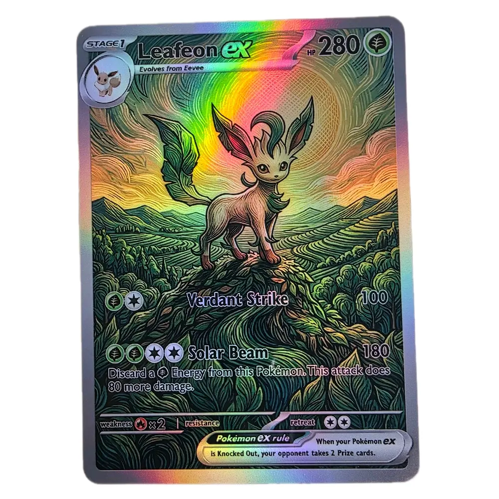 Leafeon ex - Oil Canvas Design - Fanart Holo Card - Rainbow/Hypno Holo - Textured Edition