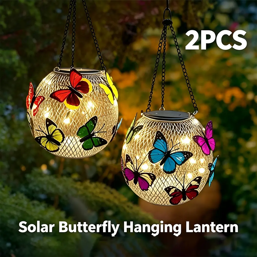2PCS Solar Outdoor Light Butterfly Lantern IP65 Metal Butterfly Courtyard Solar Light Hanging Decoration Halloween Christmas Atmosphere Decoration Solar Light, Garden Porch Lawn Courtyard Decoration Night Light